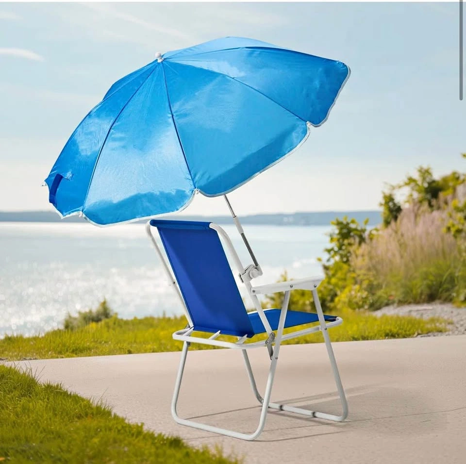 Folding Beach Chair with 360° Umbrella Canopy (Blue)