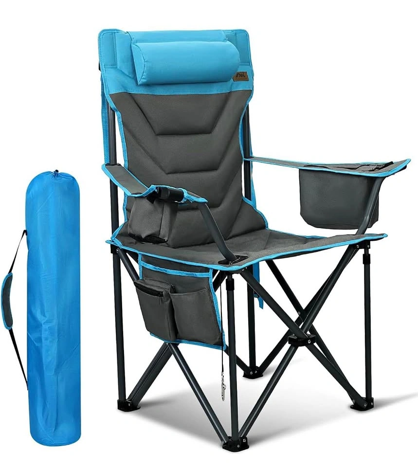 Oversized High-Back Camping Chair - Foldable w/ Pillow, Cooler