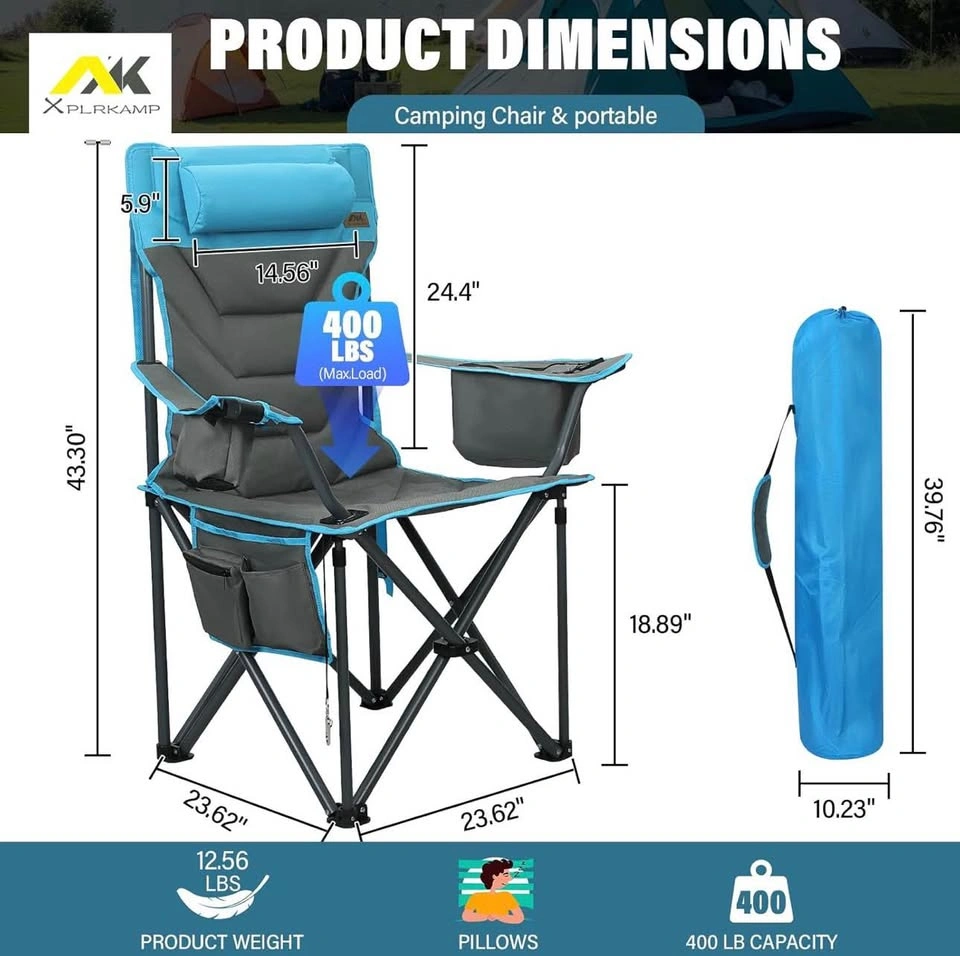 Oversized High-Back Camping Chair - Foldable w/ Pillow, Cooler - photo 2