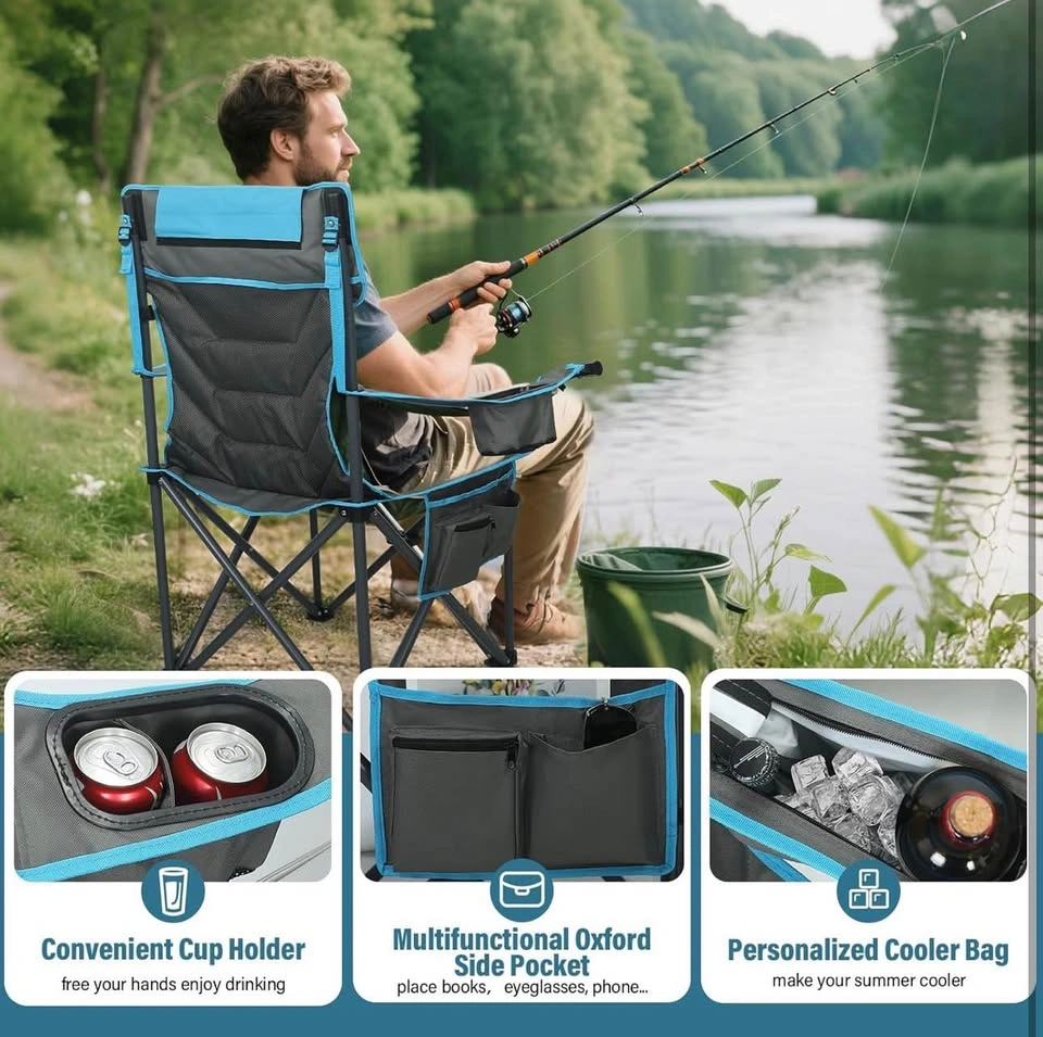 Oversized High-Back Camping Chair - Foldable w/ Pillow, Cooler - photo 4