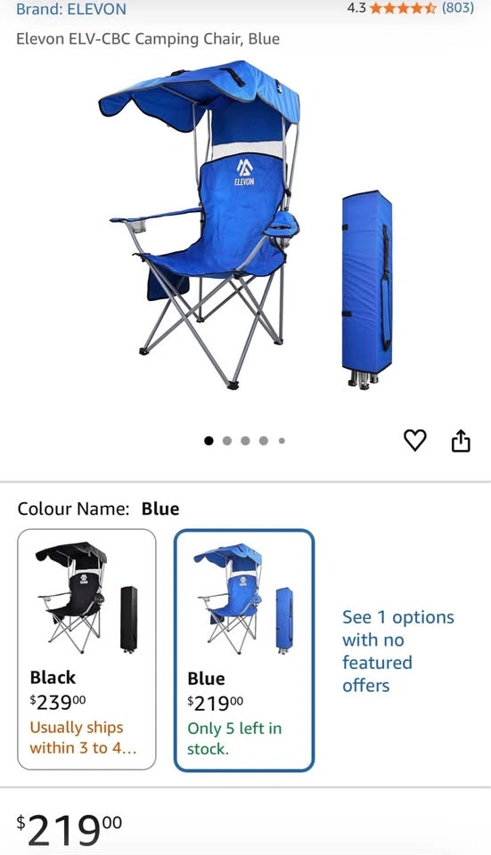 ELEVON Folding Camping Chair with Shade Canopy - Blue - photo 2