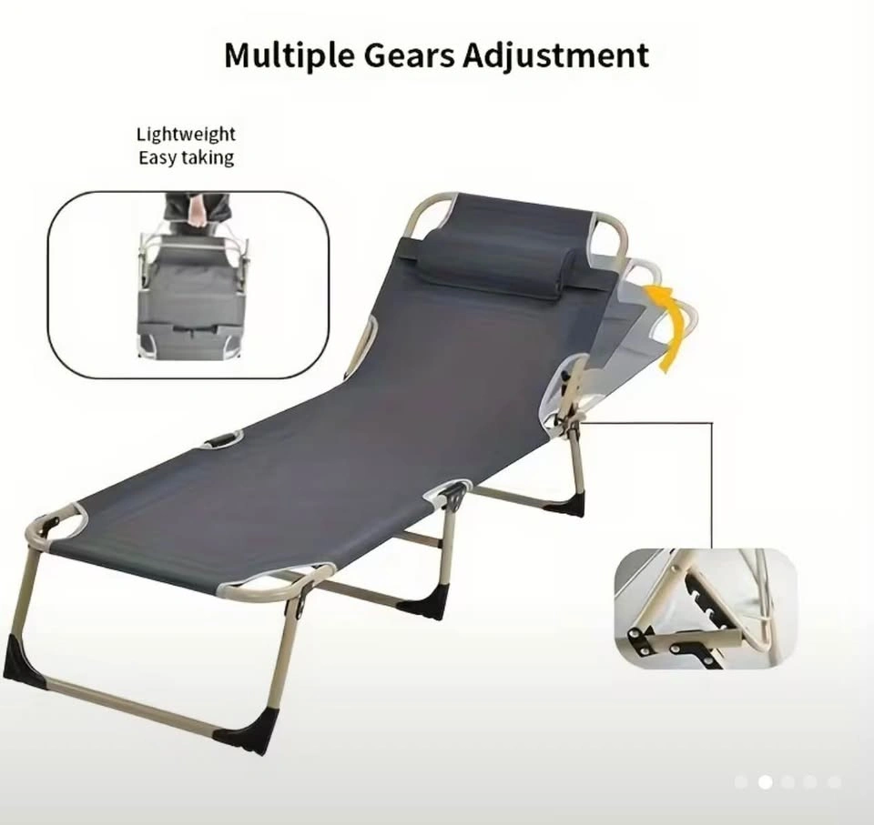 Single Folding Recliner Bed – Outdoor Iron Frame Portable Cot - photo 2