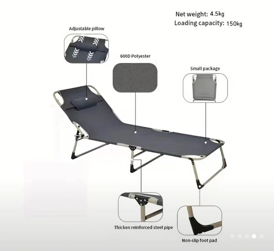 Single Folding Recliner Bed – Outdoor Iron Frame Portable Cot - photo 3