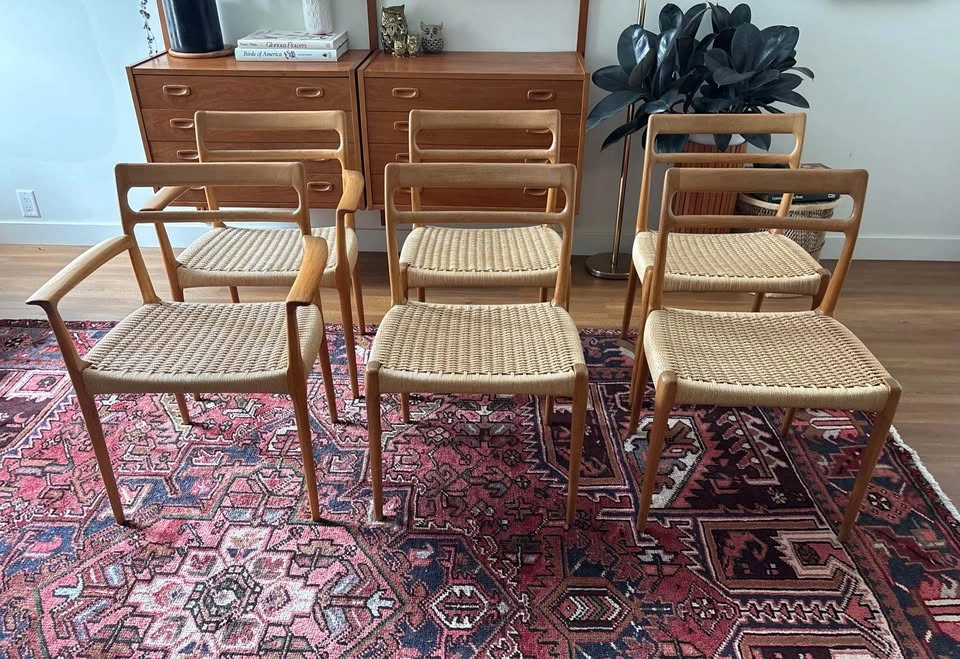 6 Danish Teak 1960s Paper-cord Dining Chairs - photo 2