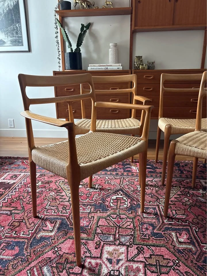 6 Danish Teak 1960s Paper-cord Dining Chairs - photo 3