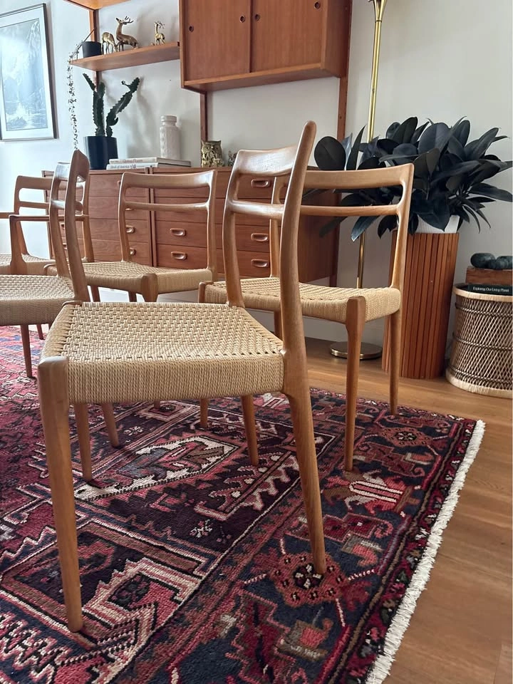 6 Danish Teak 1960s Paper-cord Dining Chairs - photo 4