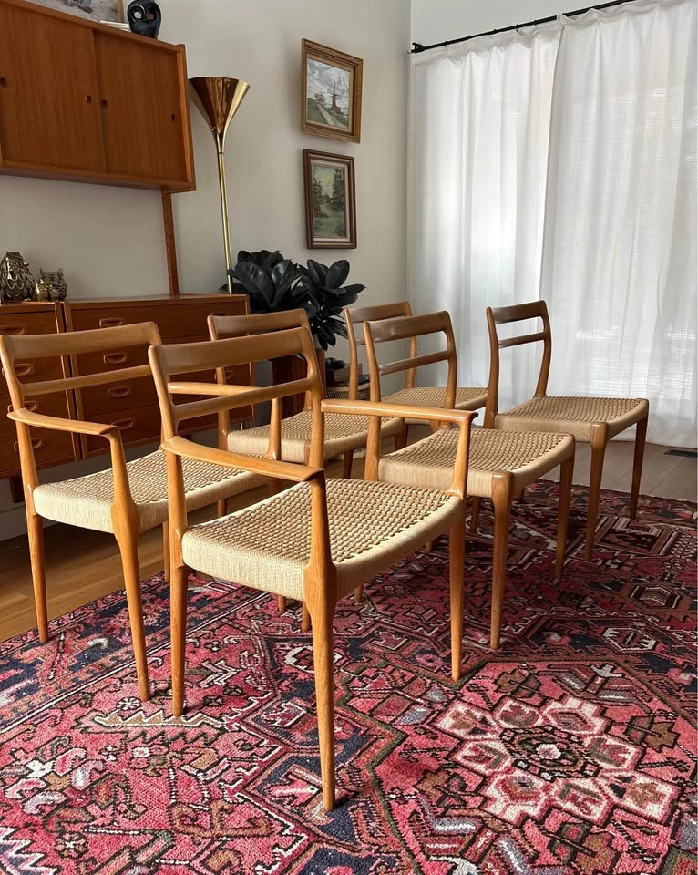 6 Danish Teak 1960s Paper-cord Dining Chairs - photo 5