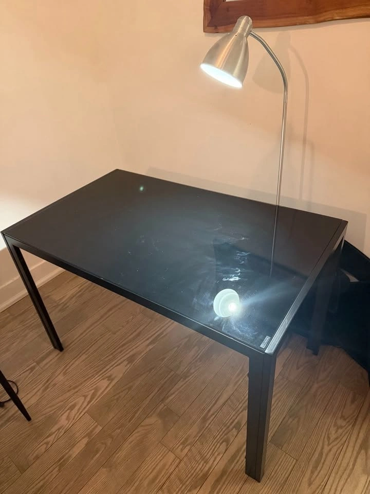 Black Glass/Metal Dining Table With 4 Chairs - photo 2