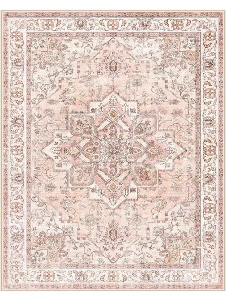 NEW 8x10 Pink Vintage Floral Rug - Machine Washable & Non-Slip - photo 5