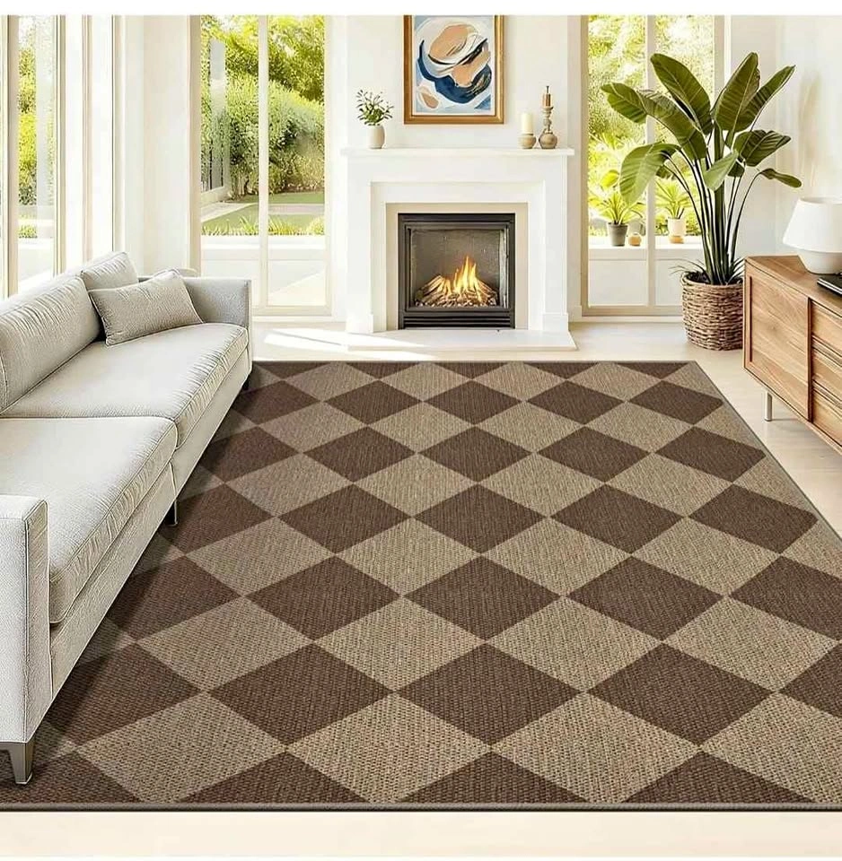 NEW 5x7 Checkered Area Rug - Washable Indoor/Outdoor Geometric N