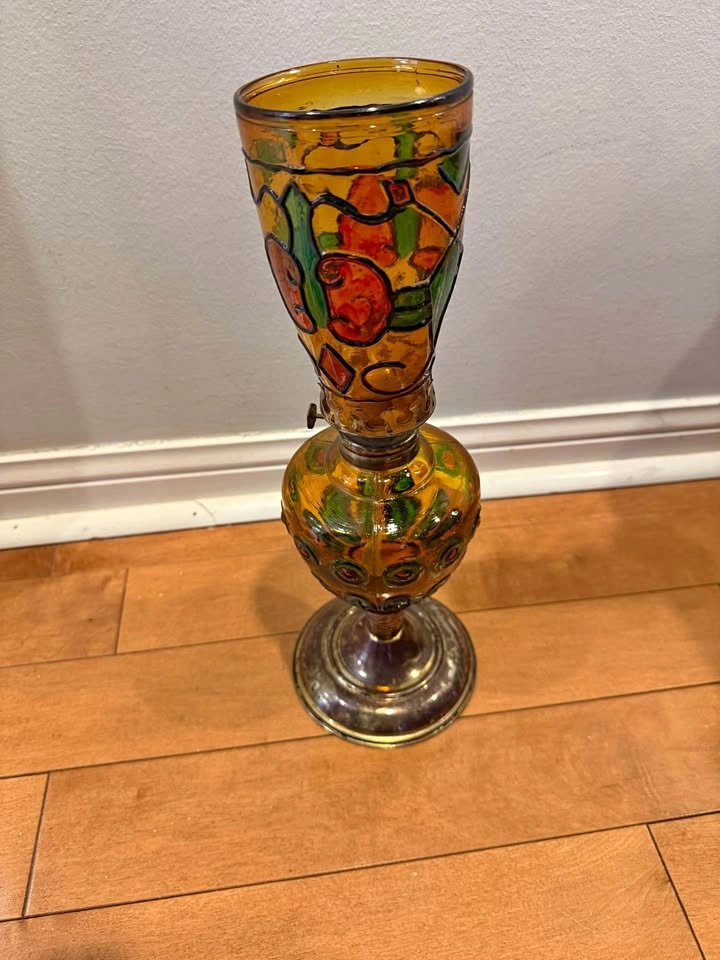 Vintage Amber Glass Painted Lamp