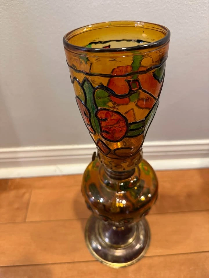 Vintage Amber Glass Painted Lamp - photo 2