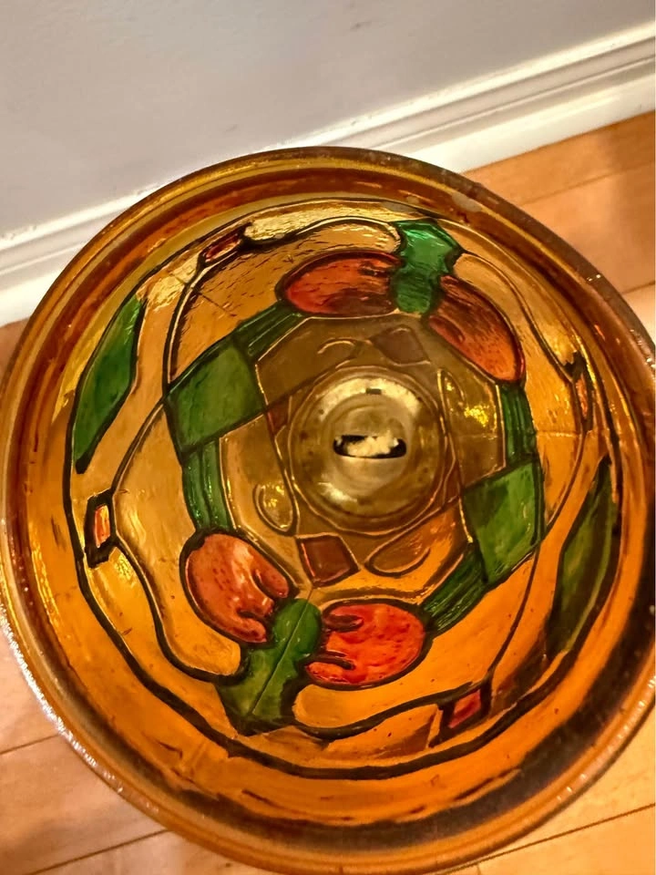 Vintage Amber Glass Painted Lamp - photo 3