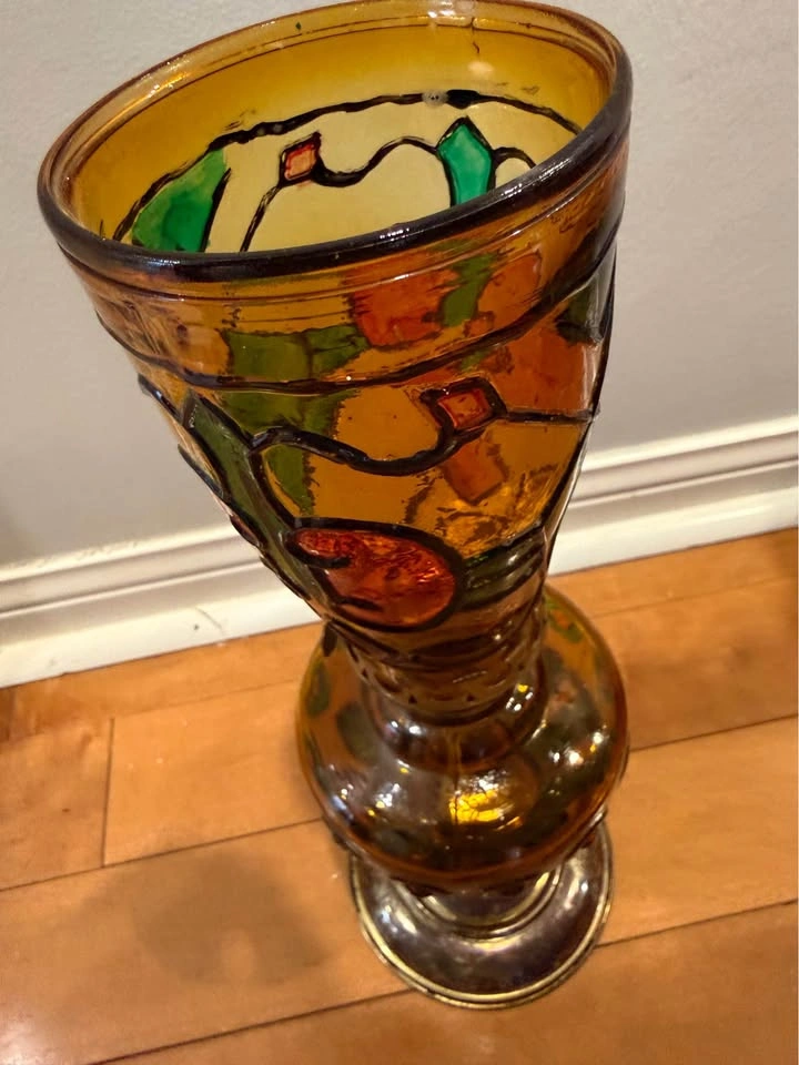 Vintage Amber Glass Painted Lamp - photo 4