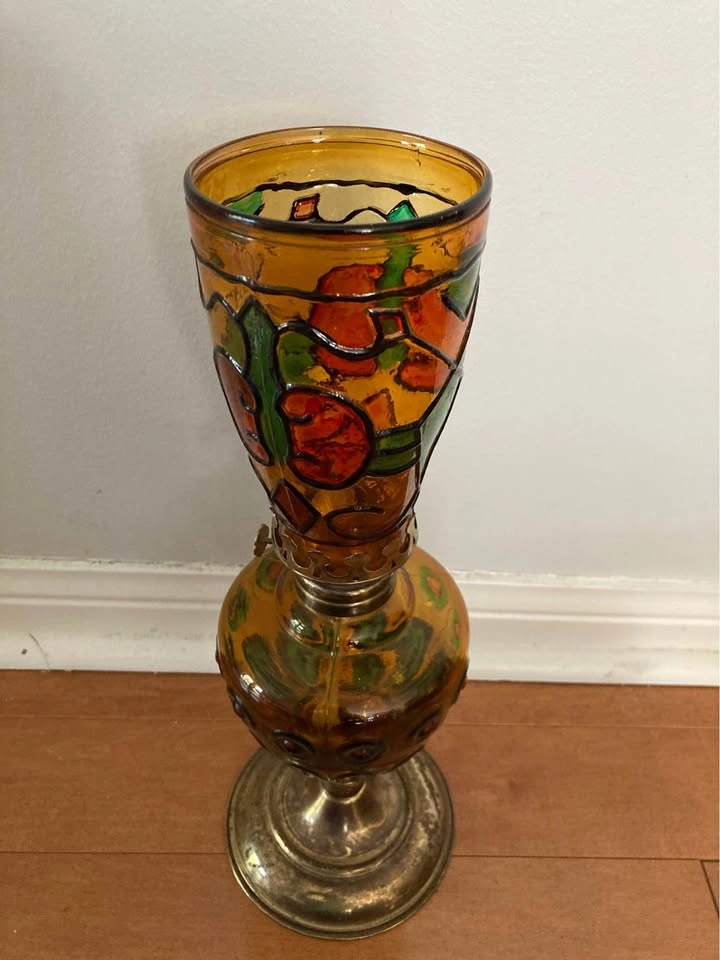 Vintage Amber Glass Painted Lamp - photo 5