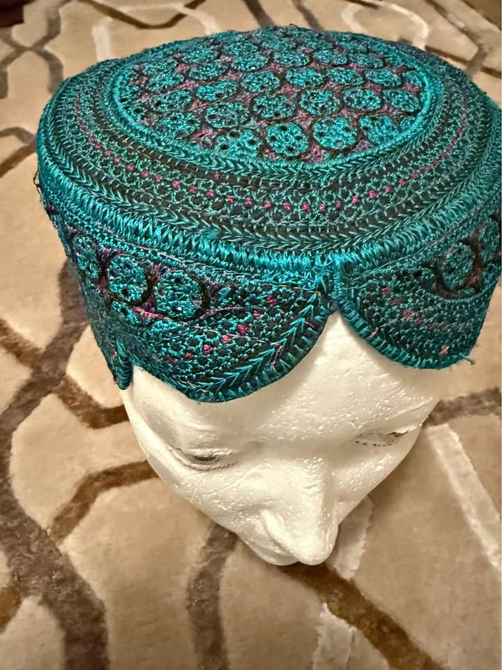 Embroidered Caps - Teal & Brown Pair