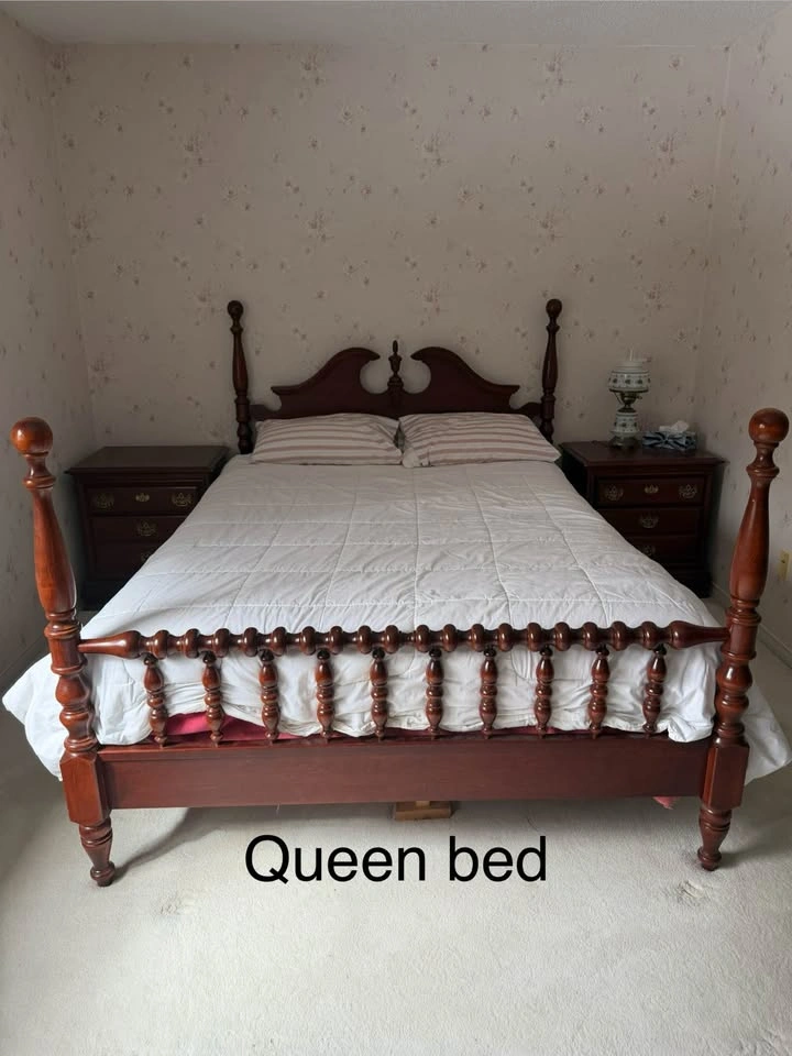 Queen Bedroom Set - Solid Cherry Wood, 6 Pieces, Vintage Gothic