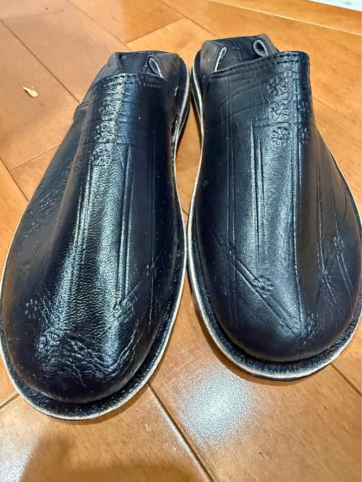 Black Leather Mules Slippers