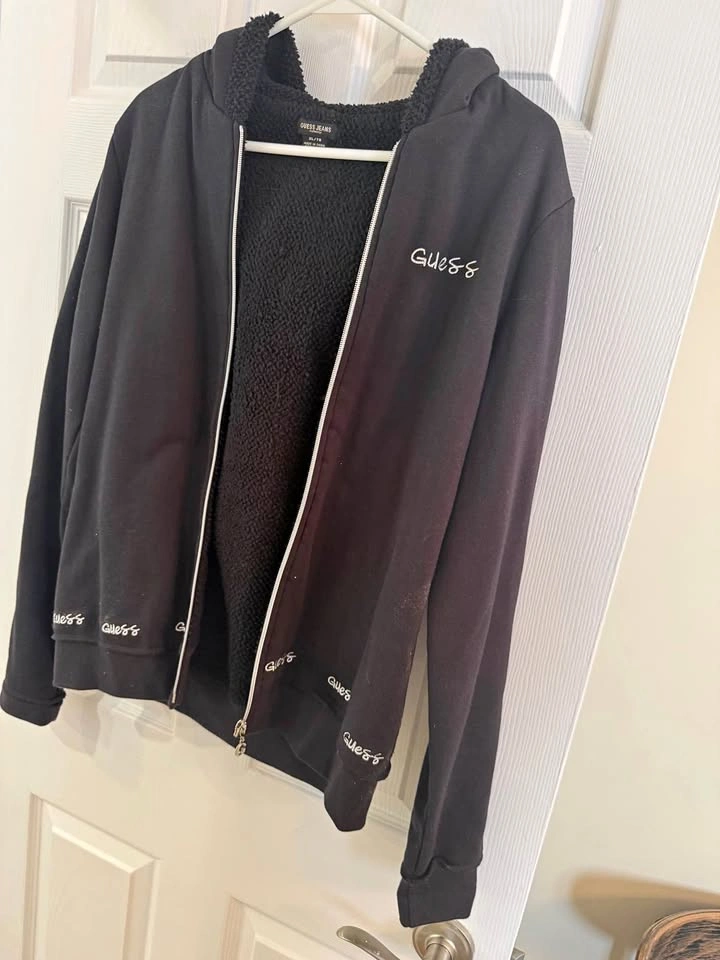 Guess Jeans Black Sherpa Lined Hoodie XL