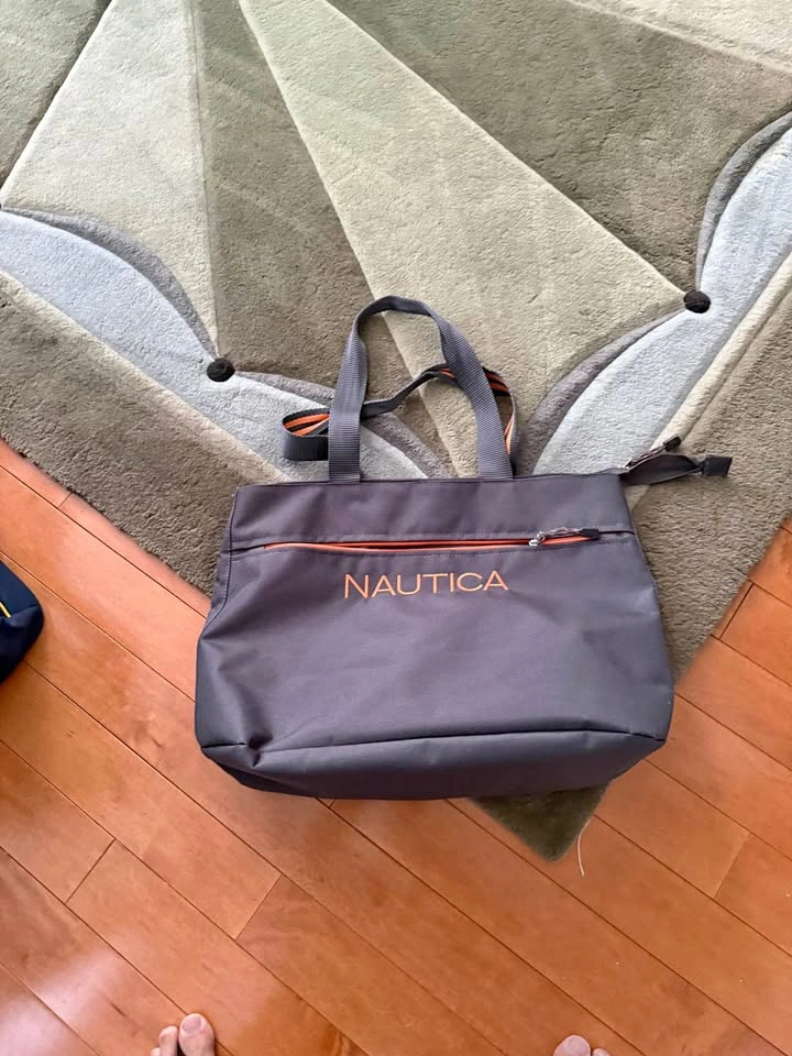 Nautica Gray Tote Bag Orange Accents