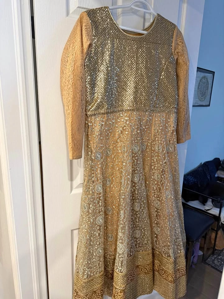 Indian outfit Gold Sequin Embroidered Formal Gown