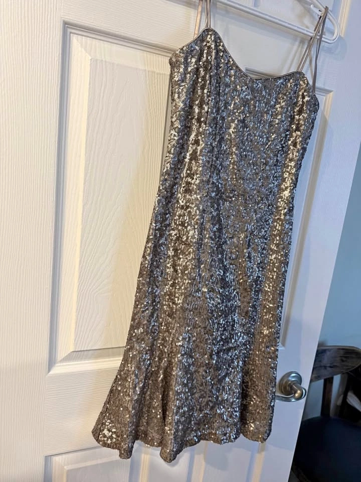 New Silver Sequin Spaghetti Strap Dress by Banana Republic