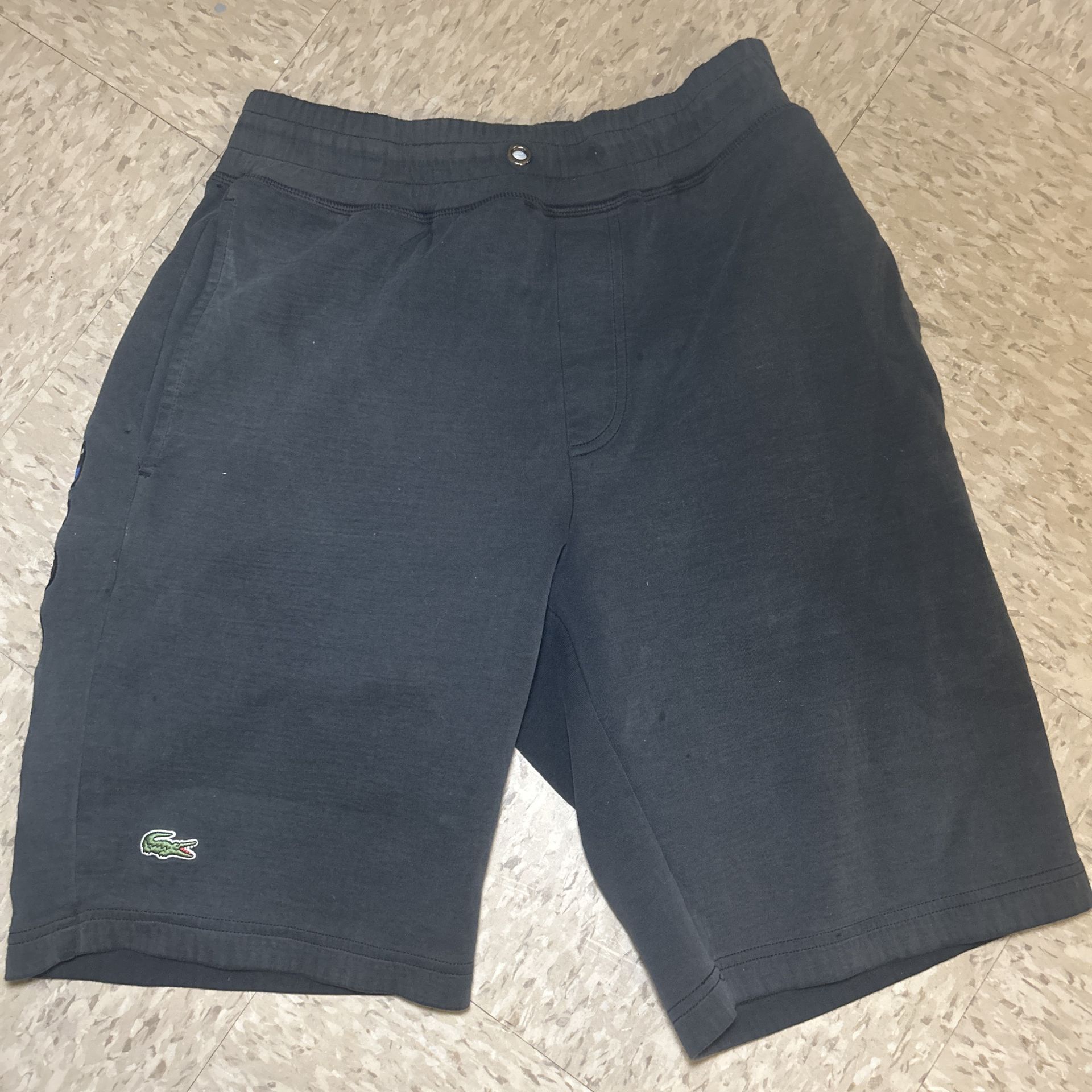 Lacoste Black Athletic Cotton-Blend Shorts w/ Green Croc Logo -