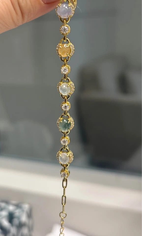 Natural A-Grade Jade Bracelet - Multi-Color Jade with Crystal Ac - photo 2