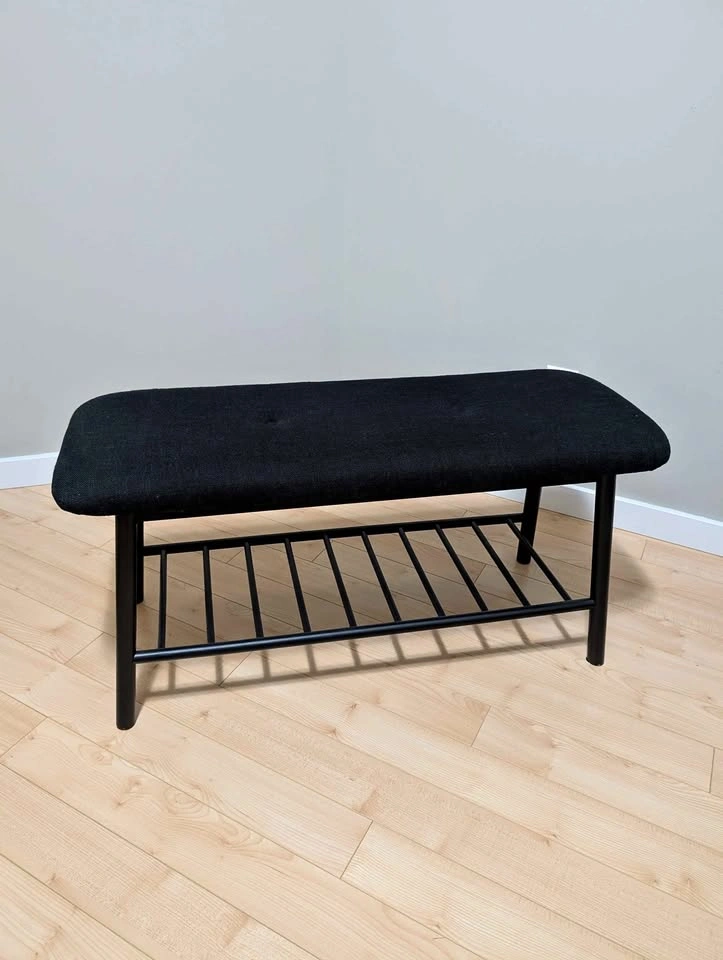 Sleek Black Accent Hallway Bench – Modern Bamboo