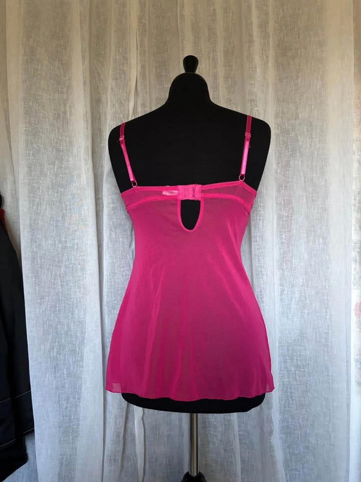 Hot Pink Babydoll Lingerie Top – Black Satin Bow – Y2K / Coquett - photo 2