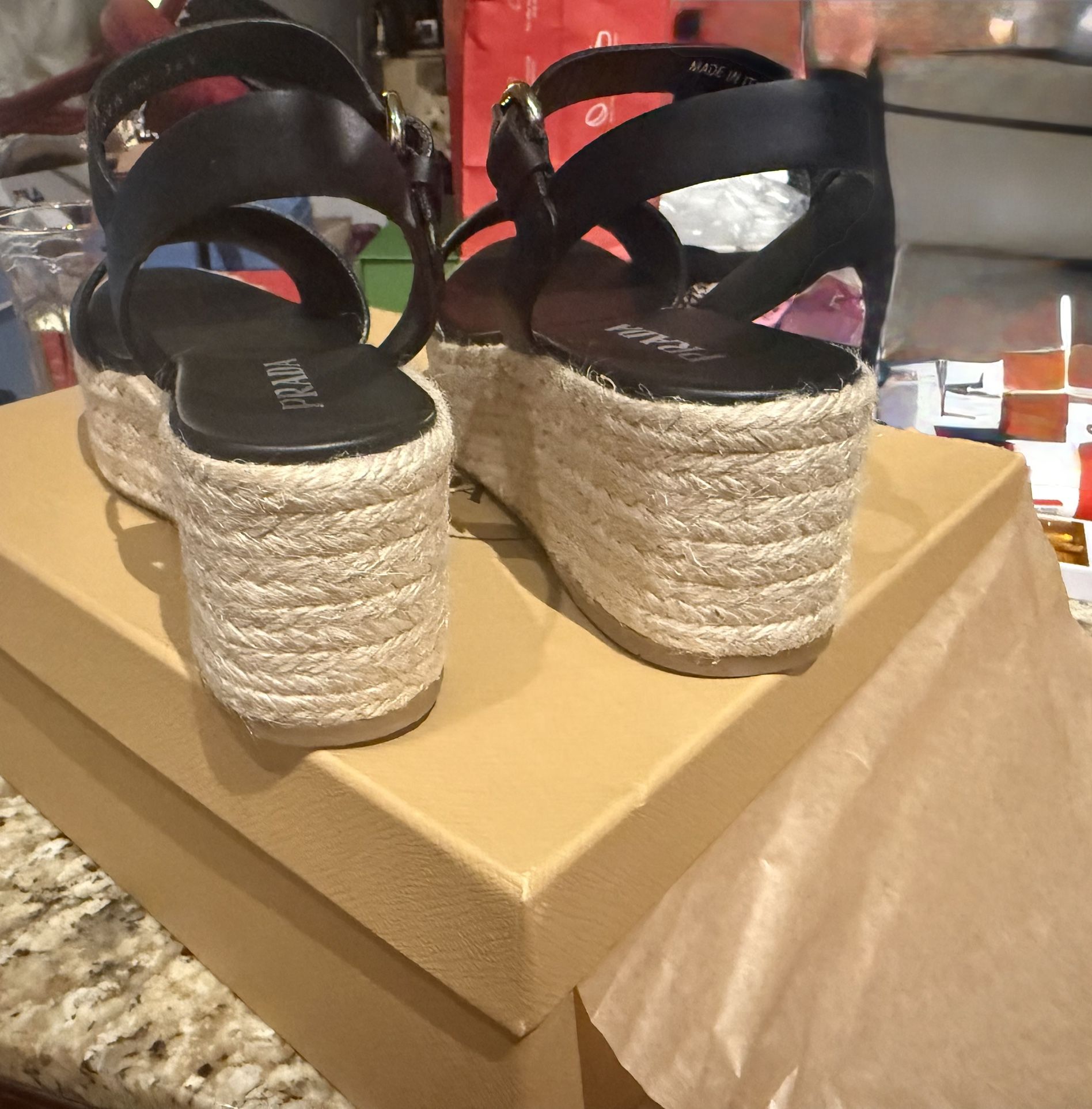 Prada Leather Espadrille Platform Wedge Sandals - photo 3