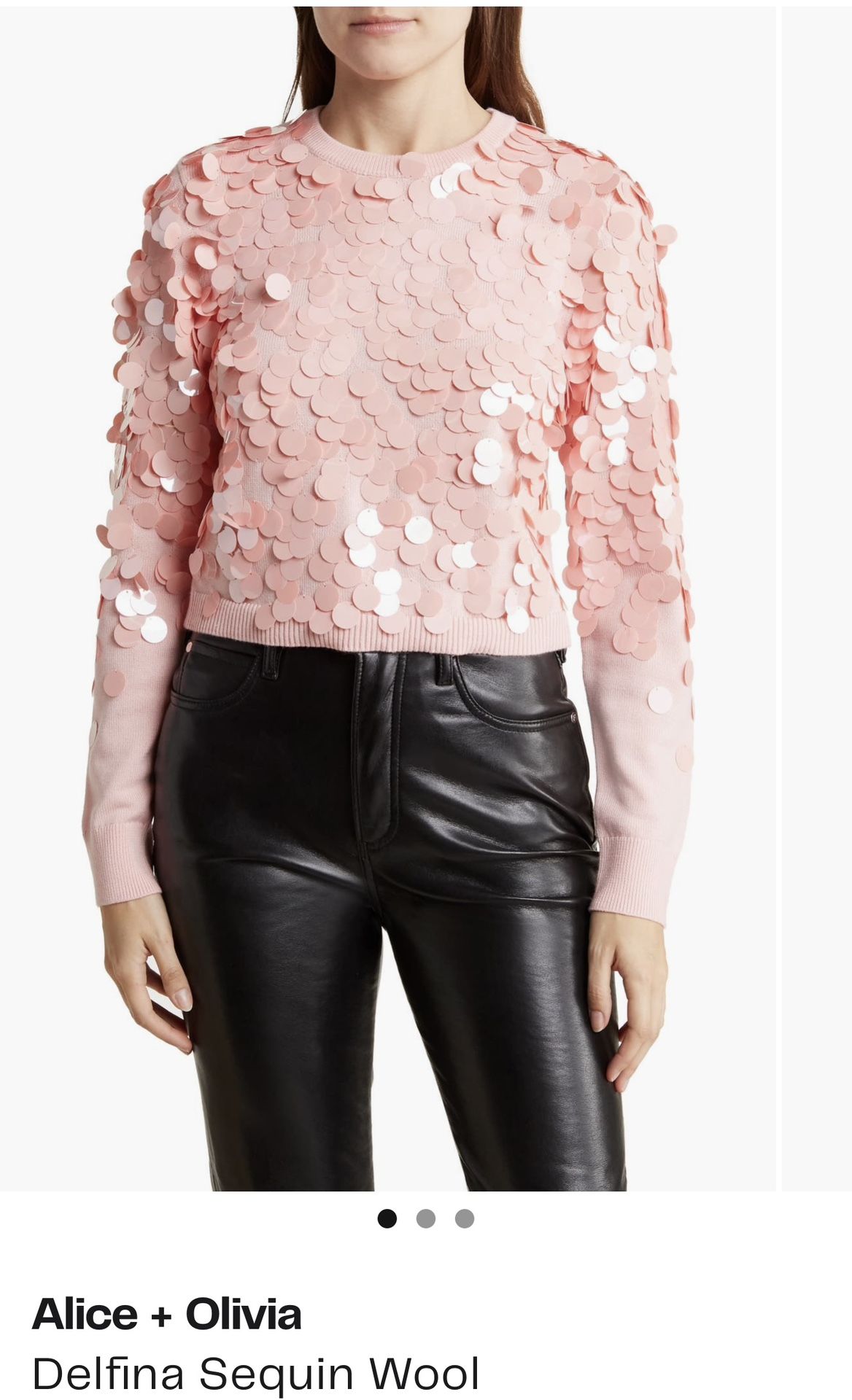 Alice + Olivia Delfina Sequin Wool Blend Sweater - Pink - Size L