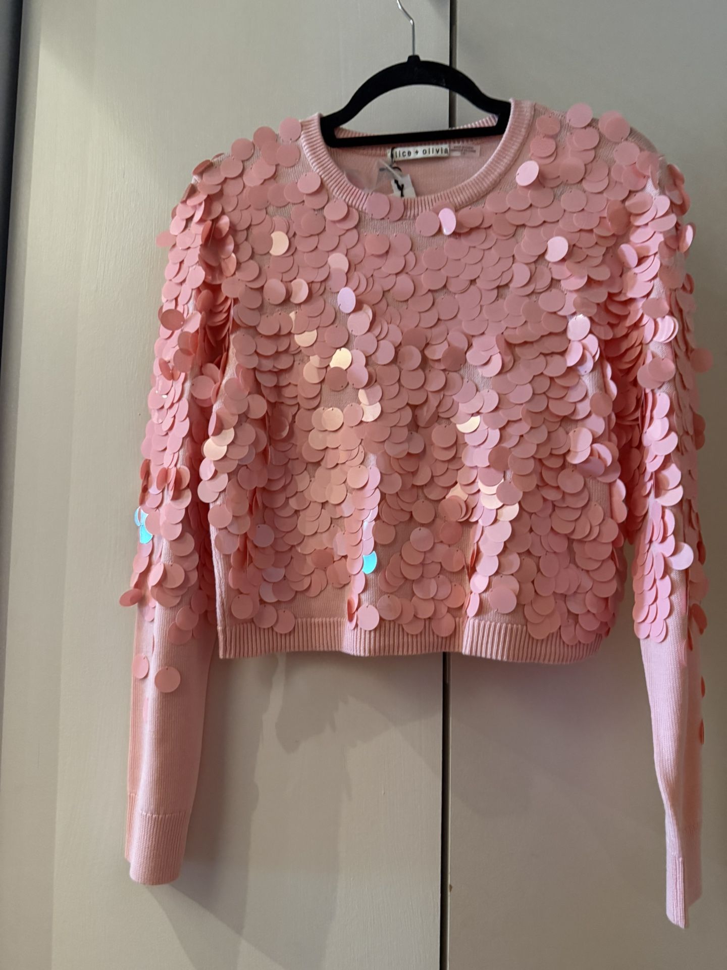 Alice + Olivia Delfina Sequin Wool Blend Sweater - Pink - Size L - photo 2