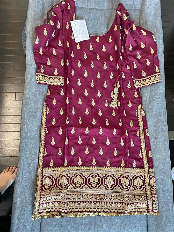 Maroon Gold Embroidered 3-Piece Indian Suit Set