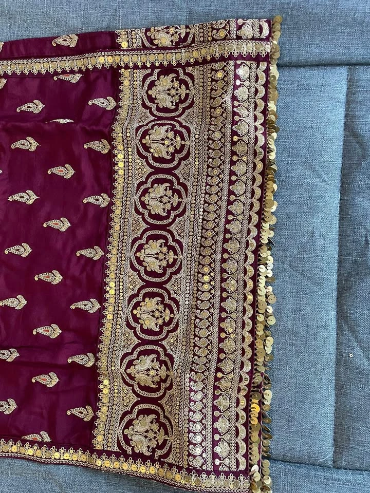 Maroon Gold Embroidered 3-Piece Indian Suit Set - photo 3