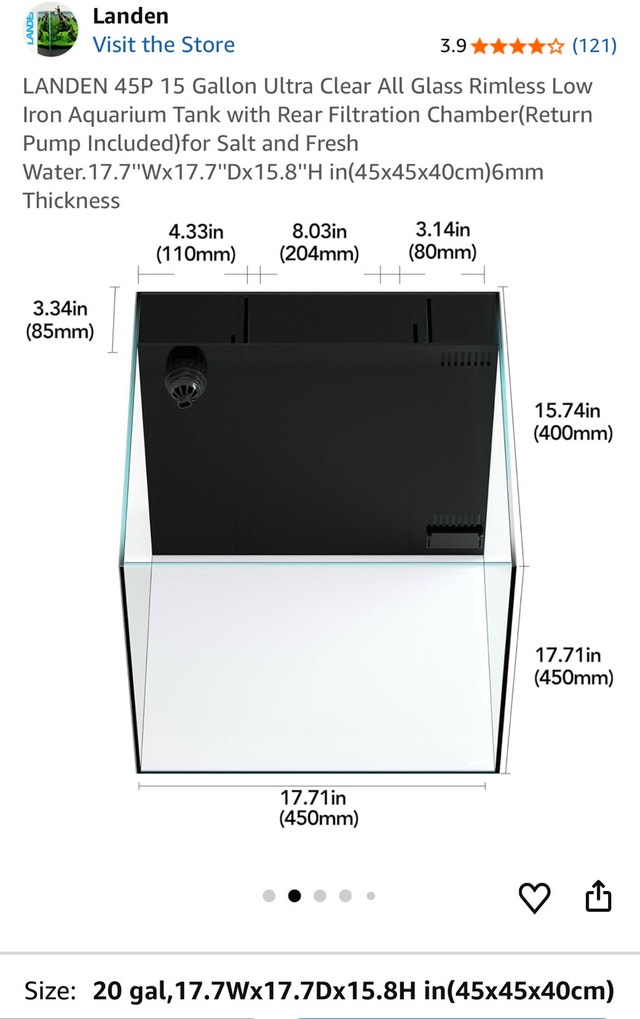 LANDEN 45P 15 Gallon Ultra Clear Rimless Aquarium - photo 3