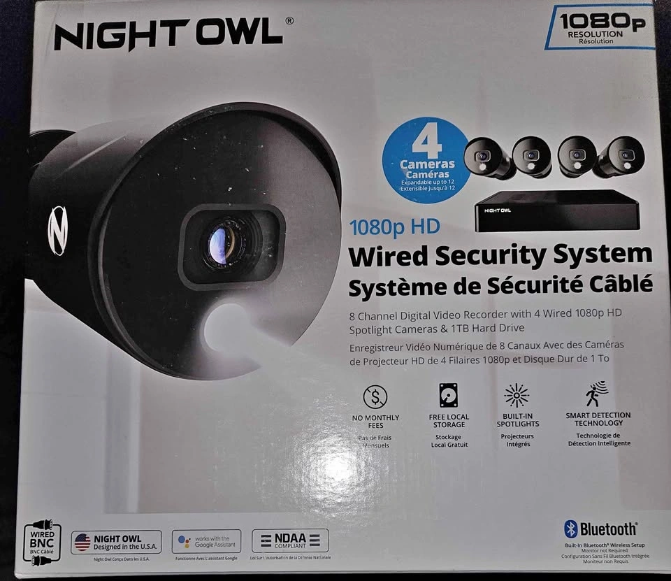 🔥 Night Owl 8‑Channel Security System w/ 4 HD Cameras – DVR + 1T