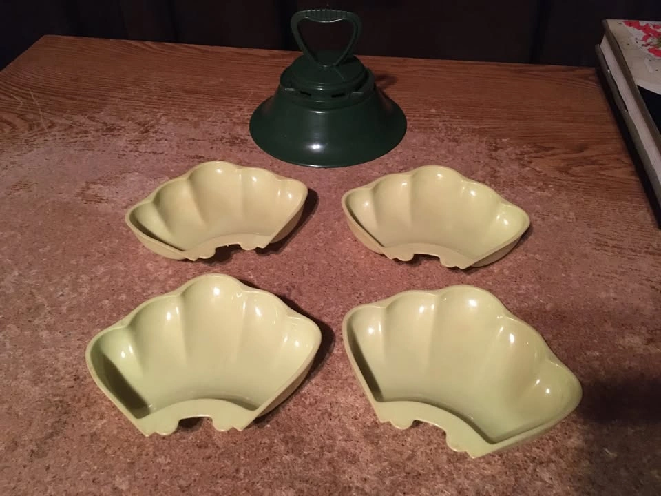 Vintage Lazy Susan - 2 Tone Green, 5 Pieces, Plastic Seashell - photo 2