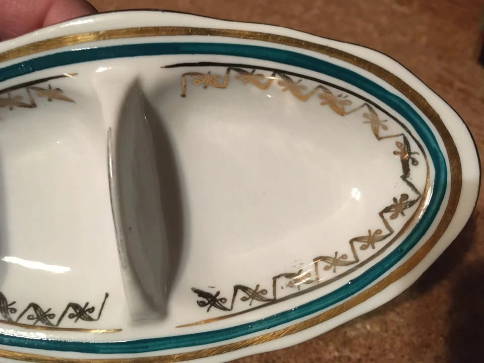 Cmielow Poland Small Divided Trinket Dish Flowers Gold Trim - photo 2