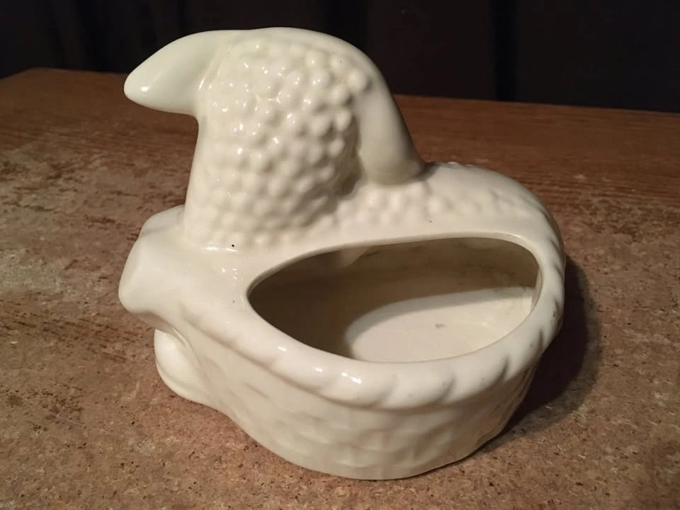 Vintage Ceramic Lamb Planter - Ivory w/ Gold - photo 2