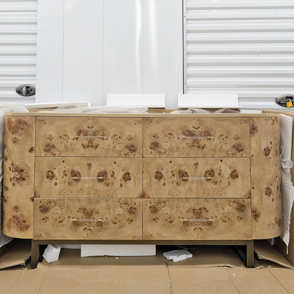 6-Drawer Burl Wood Veneer Dresser - Brand new!!