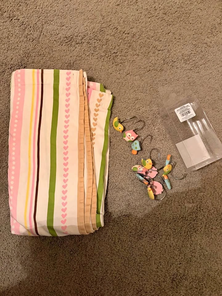 Shower curtain and hooks