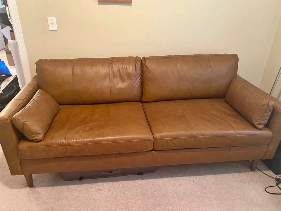 Mid-Century Real Leather Sofa – Excellent Condition