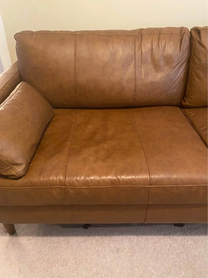 Mid-Century Real Leather Sofa – Excellent Condition - photo 2