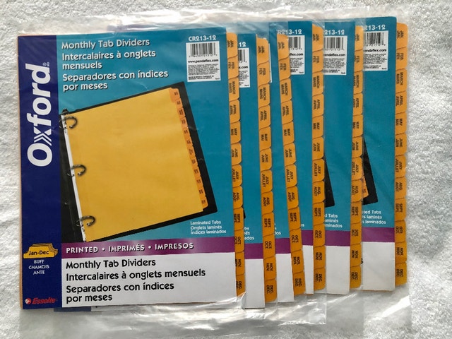 Oxford Monthly Tab Dividers, 6 packages