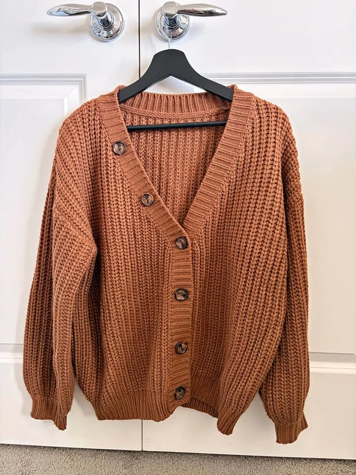 Oversized Knitted Cardigan - New - Brown/Rust