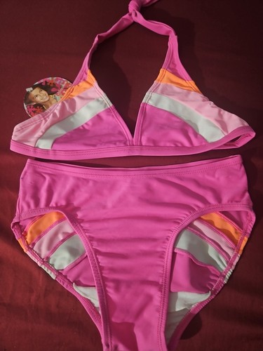 Beach Native big girl bathing swim suit 2 piece pink halter biki