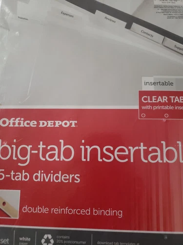 5-Pack Insertable Dividers Tabs White Large Clear Printable Rein