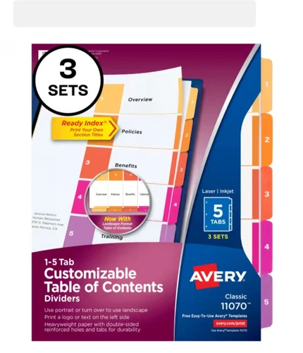 Avery 5 Tab Dividers for 3 Ring Binders (3 sets)