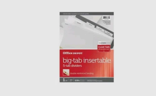 5-Pack Insertable Dividers Tabs White Large Clear Printable Rein
